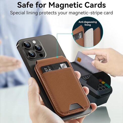 لمحفظة Magsafe، محفظة مغناطيسية قوية لسلسلة iPhone 17/16/15/14/13/12، حامل بطاقات Mganetic مع حامل قابل للتعديل، حجب RFID، 6 بطاقات وحامل هوية، محافظ جلدية رفيعة للهاتف، بني in Kuwait