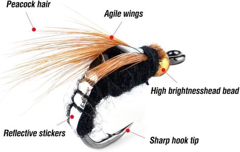 10pcs, Artificial Nymph Fly, Bead Head, Bionic Insect, Fishing Lure Hook in Saudi Arabia