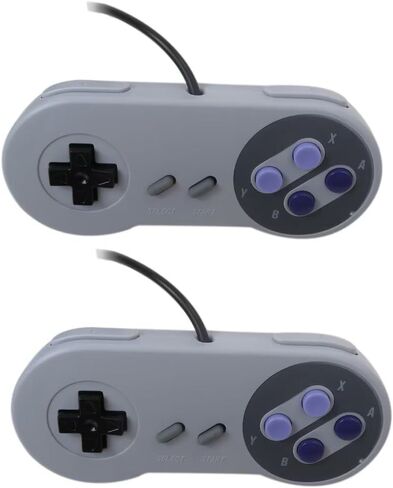 2-Pack Wired Controllers with AV Cable Power Adapter Bundle, Retro Gamepad Console for Super Nintendo SNES, Gray in Saudi Arabia