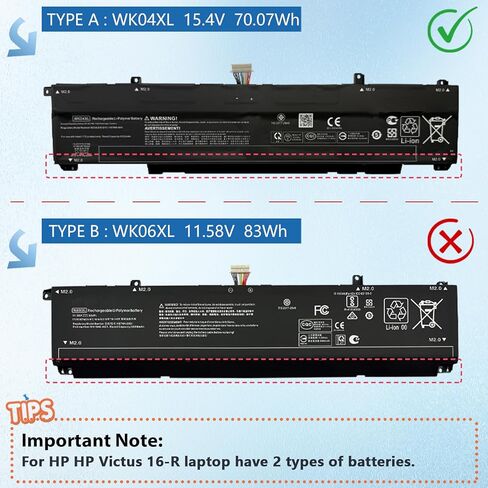 استبدال بطارية WK04XL M39179-005 لجهاز HP OMEN 16-B 16-C Victus 16-D 16-E 15-FA 15-FB 16-D0023DX 16-D0001UR 16-D1113TX 16-E0029UR 16-E0005UA سلسلة HSTNN-OB2C WK04070XL 70.07 واط ساعي in Saudi Arabia