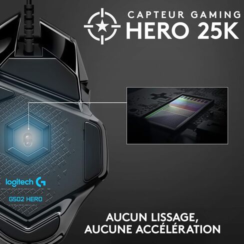 Logitech G502 Hero High Performance Wired Gaming Mouse, Hero 25K Sensor, 25,600 DPI, RGB, Adjustable Weights, 11 Programmable Buttons, On-Board Memory, PC/Mac - Black (Renewed) in Saudi Arabia