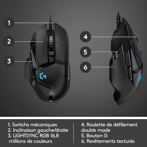 Logitech G502 Hero High Performance Wired Gaming Mouse, Hero 25K Sensor, 25,600 DPI, RGB, Adjustable Weights, 11 Programmable Buttons, On-Board Memory, PC/Mac - Black (Renewed) in Saudi Arabia