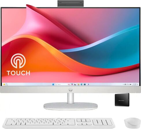 HP 27" FHD Touchscreen All-in-One Desktop Computer, 16GB DDR5 RAM 2TB SSD Storage, Quad-Cores Ryzen 5 7520U Processor, WiFi6, Wireless Keyboard & Mouse, Windows 11 in Saudi Arabia