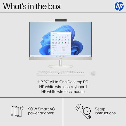 HP 27" FHD Touchscreen All-in-One Desktop Computer, 16GB DDR5 RAM 2TB SSD Storage, Quad-Cores Ryzen 5 7520U Processor, WiFi6, Wireless Keyboard & Mouse, Windows 11 in Saudi Arabia