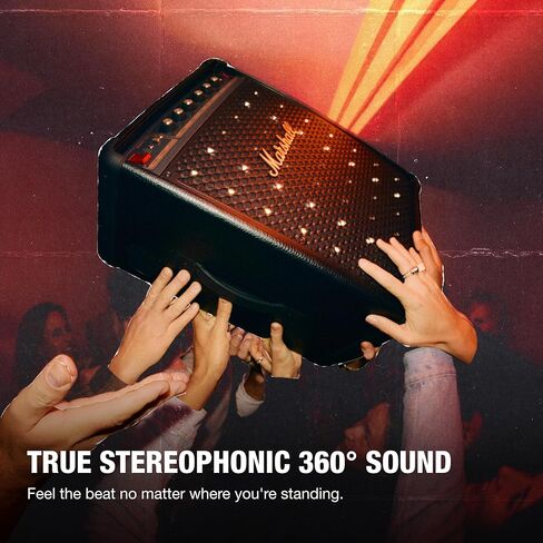 Marshall Bromley 450 Portable Party Speaker - Loud 360° Sound with Bass EQ Controls | 40+ Hours Playtime | Bluetooth, 3.5 mm AUX, RCA, Microphone, Instrument Inputs | LED Lights - Black and Brass in Saudi Arabia