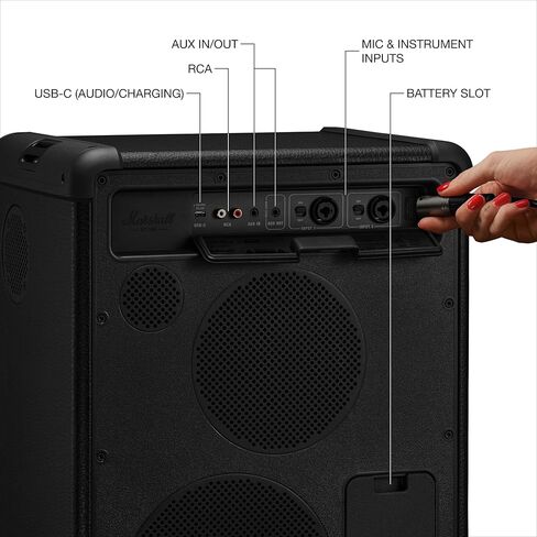 Marshall Bromley 450 Portable Party Speaker - Loud 360° Sound with Bass EQ Controls | 40+ Hours Playtime | Bluetooth, 3.5 mm AUX, RCA, Microphone, Instrument Inputs | LED Lights - Black and Brass in Saudi Arabia