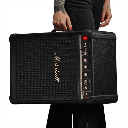 Marshall Bromley 450 Portable Party Speaker - Loud 360° Sound with Bass EQ Controls | 40+ Hours Playtime | Bluetooth, 3.5 mm AUX, RCA, Microphone, Instrument Inputs | LED Lights - Black and Brass in Saudi Arabia