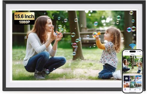 إطار صور رقمي واي فاي مقاس 15.6 بوصة، إطار صور ذكي Frameo بسعة تخزين كبيرة 32 جيجابايت، شاشة لمس 1080P IPS FHD، استخدام مزدوج للحائط/الطاولة، مشاركة فيديو الصور لاسلكيًا، لعيد ميلاد العائلة in Kuwait