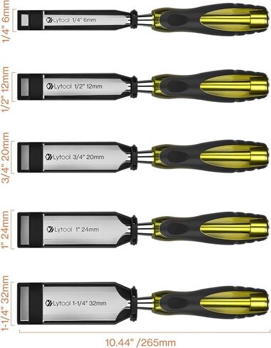 Lytool 5 Piece Wood Chisels Set, Wood Working Chisel Set for Woodworking, Carpentry, CR-V Steel Beveled Edge Blade, Wood Chisels for Woodcarving, Mortise,1/4", 1/2", 3/4", 1", 1-1/4" in Saudi Arabia