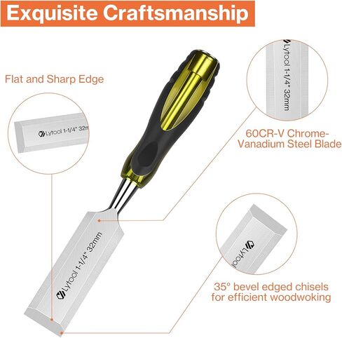 Lytool 5 Piece Wood Chisels Set, Wood Working Chisel Set for Woodworking, Carpentry, CR-V Steel Beveled Edge Blade, Wood Chisels for Woodcarving, Mortise,1/4", 1/2", 3/4", 1", 1-1/4" in Saudi Arabia