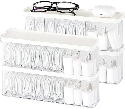 Cord Storage Organizer Box with Lid, Easy Organizer Without Cable Ties, Clear Electronics Organizer for Home Office Desk (Stackable-4Pack) in Saudi Arabia