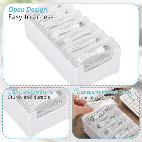 6 Set Cable Organizer Box with 7 Clear Switch Case Power Cord Organizer Desktop Cable Management Box Desktop Charger Cord Storage Organizer Box for Office Home Desk Accessories Stationery Supplies in Saudi Arabia