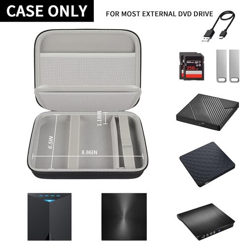 حقيبة حمل صلبة من Comecase لـ AmiCool/لـ ASUS/لـ LG/لمحرك أقراص DVD الخارجي من Dell، حقيبة سفر واقية لموقد أقراص Blu-ray الخارجي، منظم تخزين مقاوم للصدمات مع فتحات أقراص مضغوطة (حقيبة فقط) in Saudi Arabia