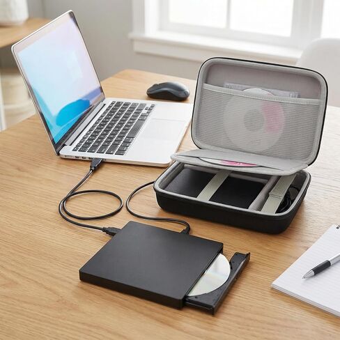 حقيبة حمل صلبة من Comecase لـ AmiCool/لـ ASUS/لـ LG/لمحرك أقراص DVD الخارجي من Dell، حقيبة سفر واقية لموقد أقراص Blu-ray الخارجي، منظم تخزين مقاوم للصدمات مع فتحات أقراص مضغوطة (حقيبة فقط) in Saudi Arabia