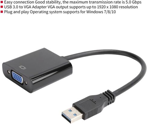 1920x1080 USB 3.0 إلى VGA محول التوصيل والتشغيل مع منافذ USB 2.0/3.0 محول فيديو 5.0 جيجابت في الثانية لنظام التشغيل Windows 7/8/10 in Kuwait