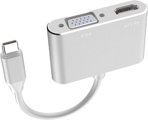 محول VGA 2 في 1 من النوع C إلى HD لواجهة الوسائط المتعددة، يدعم محول التوصيل والتشغيل 4K 30 هرتز، محولات بناء من سبائك الألومنيوم ذات سرعة عالية، مثالي للمكتب والمؤتمرات، (فضي) in Kuwait
