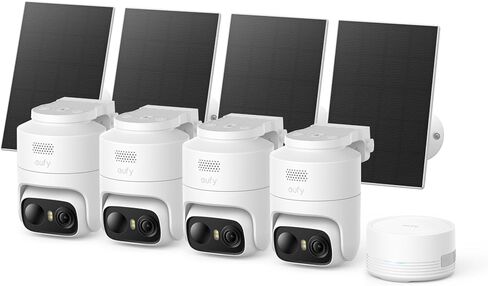 eufy Security eufyCam C37 4-Cam Kit, Security Cameras Wireless Outdoor, 360° AI Tracking with Pan and Tilt, 2K Solar Cameras, HomeBase Mini, Facial Recognition, No Monthly Fee, Color Night Vision in Saudi Arabia
