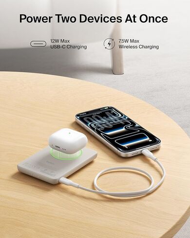 بنك الطاقة Belkin MagSafe بقدرة 5000 مللي أمبير في الساعة، ظهر مغناطيسي معتمد Qi2 15 وات فائق النحافة يدعم ملحقات MagSafe أثناء التنقل، حزمة بطارية لاسلكية مع كابل USB C لهاتف iPhone 17 وPixel 10 والسفر - رملي in Saudi Arabia