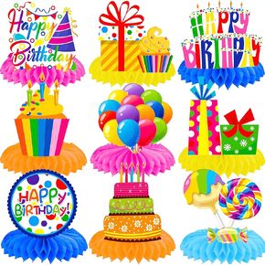 Colorful Happy Birthday Honeycomb Centerpieces Rainbow Party Table Centerpieces Happy Birthday Party Honeycomb Ball Decorations for Kids Birthday Party Baby Shower Supplies