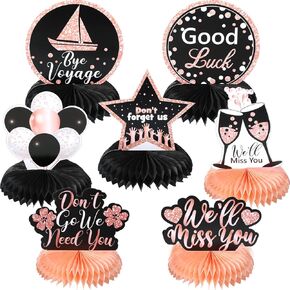 7 Pcs Going Away Party Decorations We Will Miss You Honeycomb Decoration 3D Farewell Table Centerpieces for Party Sign for Goodbye Bye Retirement Adventure Graduation Party Table Decor Supplies