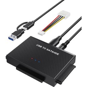 Hard Drive Reader IDE/SATA to USB C 3.0 Adapter, Hard Drive Data Ultra Recovery Converter Kit for IDE and 2.5/3.5 SATA SSD/HDD with 12V/2A Power Adapter