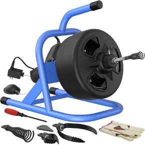 POPULO 50FT×5/16" Drain Cleaner Machine, Electric Drain Auger Drain Snake 50 Ft, For 1"-3" Pipe. With 4 Cutters, Air Foot Switch. in Kuwait