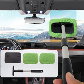 Car Glass Cleaner Wiper,Car Windshield Cleaning Tool, Microfiber Car Window Cleaner with Extendable Handle,Auto Glass Wiper Kit(Blue Square)
