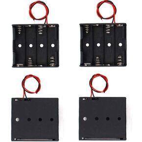 4PCS 4 x 1.5V AAA Battery Spring Clip Plastic Storage Box 4 Slots x 1.5V AAA Battery Case Holder Black Red Wire Leads (4AAA) in Saudi Arabia