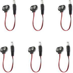 6-Pack 9V Battery Clip Clamp with 2.1mm X 5.5mm Male DC Plug and 5.9 Inch Lead Wire 9V Battery Button Battery Holder for Arduino