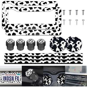 14 Pieces Cow Print Car Accessories,Cow License Plate Frame，Cow Car Cup Holder，Cow Tire Valve Stem Caps,Cow Print Car Air Conditioner Air Outlet Decorative Strips,Cute Car Accessories