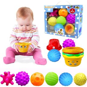 Sensory Balls for Baby, Infant Toys 6-12 Months, Textured Multi Balls for Toddlers 1-3 Colorful Soft Squeezy Bath Toys with Stacking Cups Montessori Toys for Babies Juguetes Para Bebes de 0 a 6 Meses