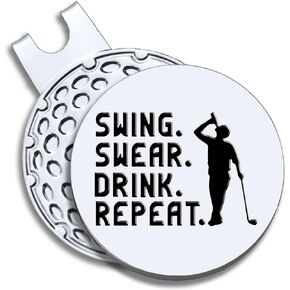 Swing Swear Repeat Golf Ball Marker with Magnetic Hat Clip, Funny Golf Accessories Gifts