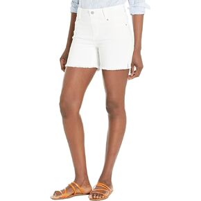 Liverpool Gia Glider Pull-On Shorts with Fray Hem in Bright White