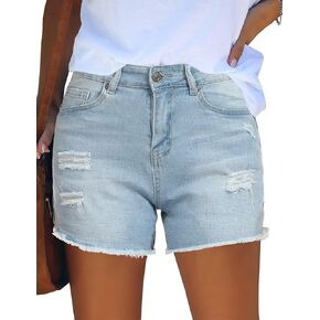 QACOHU Women's 2024 Casual Summer Denim Shorts Mid Waisted Stretchy Ripped Jean Shorts Casual Shorts