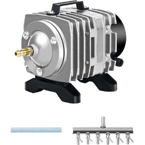 SUNWEN Commercial Air Pump 18/25/46 Watt Single Outlet, 6/8 Valve Manifold for Aquarium, Fish Tank, Fountain, Pond & Hydroponics, 396/635/1030 GPH, Silver/Blue