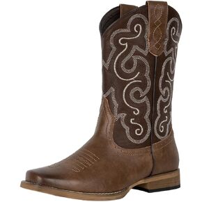 J's.o.l.e Men's Western Boots Square Toe Cowboy Boots Mid-Calf Brown