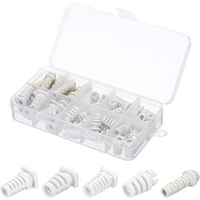 MECCANIXITY 46pcs Strain Relief Cord Connector Assortment Cable Bushing Boot Sleeve for Electric Cable Cord Insulation Protection, White