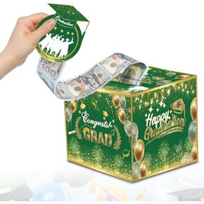 Estivaux 2024 Graduation Money Box for Cash Gift Pull, Congrats Grad Card Box Green Cardboard Card Box Pull Out Class of 2024 Money Gift Box Holder for Graduation Party Supplies