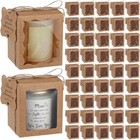 ReliThick 100 Set Candle Gift Box Transparent Gift Packaging Box for 4-10 oz Candles 50 Paper Thank You Tag Bundle Hemp Rope for Wedding Birthday Baby Shower Party Favor, 3.35x3.35x3.94 in(White)
