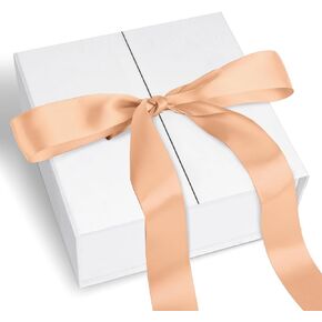 JOHOUSE Black Gift Box with Lid, 8x8x3.5 Inches Favor Boxes with Ribbon and Magnetic Closure, Weddings, Christmas Goodie Boxes, Birthday Gift Packging