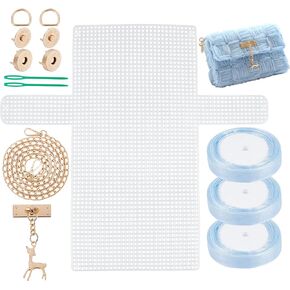 CHGCRAFT DIY Knitting Crochet Bags Kit Mesh Plastic Canvas Sheets Ribbon Set for DIY Craft Shoulder Bags Accessories Tool with Knitting Needle