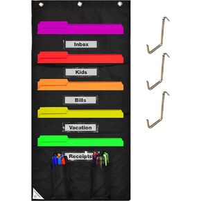 Wall Storage Pocket Charts for Classroom (10 Pocket - 2 Pack, Black w/ window) File Organizers - Best Hanging File Pocket Chart for School, Classroom, Home or Office Use. Wall Pocket Chart