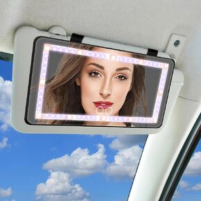 Car Sun Visor Vanity Mirror, Rechargeable Led Light Car Visor Mirror with 3 Lighting Modes,Travel Makeup Mirror with Dimmable Touch Screen for Car Truck SUV Rear View Mirror (Black)