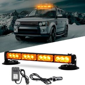 Rechargeable Emergency Strobe Light,12 LED Rooftop Emergency Hazard Strobe Light Bar w/Suction Cups, 17 Flash Modes Beacon Light for Safety Construction Vehicles Trucks Snowplow (4Led Amber)