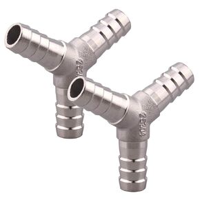 Stainless Steel 1/4" Hose Barb, 3 Way Y Shape Wye Union Barbed Splitter Fitting (Pack of 2)