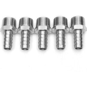 LTWFITTING Bar Production Stainless Steel 316 Barb Fitting Coupler/Connector 1/2" Hose ID x 1/2" Male NPT Air Fuel Water (Pack of 5)