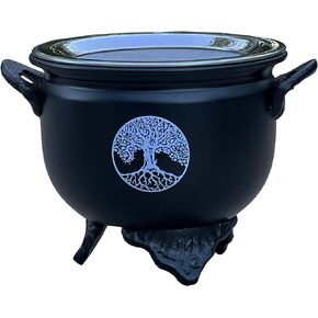 Large Metal Charcoal Incense Burner with Wooden Handle (Tree of Life)