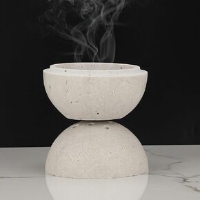 ELLDOO Natural Travertine Incense Cone Holder, Home Decor Handmade Ball Shape Incense Burner for Yoga Meditation SPA Reading, Beige