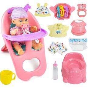RedCrab 12" Baby Doll Toys Newborn Doll Bath and Bed Play Set - 2-in-1 Shaker and Bathtub with Shower Spray and 25pcs Accessories for Girls Pretend Play,Toy Gift Set for 3+ Year Old Kids