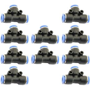 Pneumatic Tee Union Connector 10PCS 1/4" Tube OD Union Tee Type Plastic Quick Push to Connect Tube Fitting